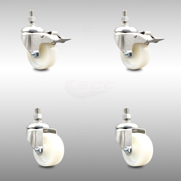 Service Caster 3 Inch 316SS Nylon Wheel Swivel 10mm Threaded Stem Caster Lock Brake, 2PK SCC-SS316TSTTL20S314-NYS-M1015-2-S2 - main